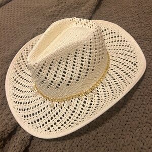 Wyeth x Anthropologie Ivory Straw Cowboy Hat with Gold & Pearl trim